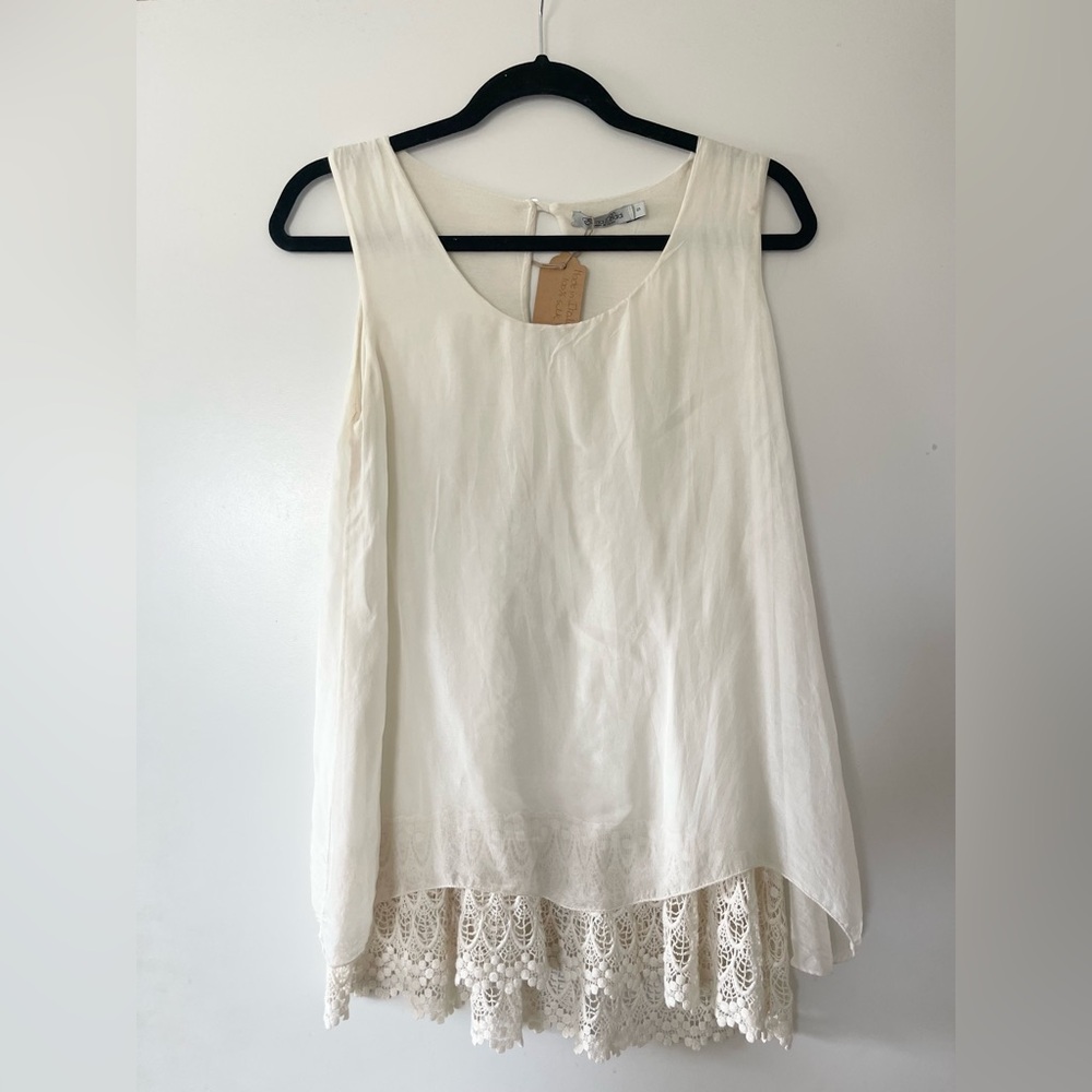 Elegant  Silk Cream Sleeveless Top